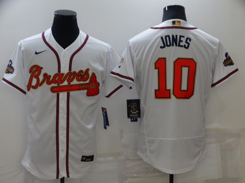 Men Atlanta Braves #10 Jones White Gold Elite Nike 2022 MLB Jersey